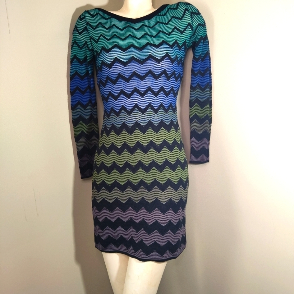 M Missoni Wave Knit Long Sleeve Bodycon Dress Size 40 IT SMulticolor - Picture 3 of 14